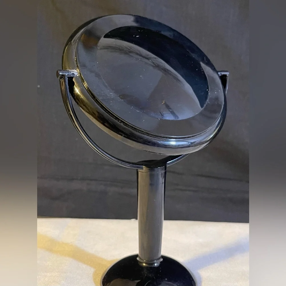 Vintage Paloma Picasso Black Plastic Vanity Mirror on Stand Red Rhinestone